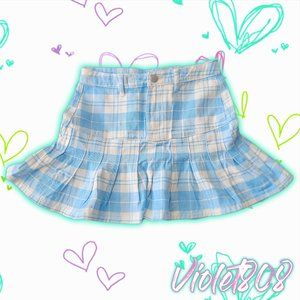 [M] Blue/White Pleated Denim/Jean Mini Skirt